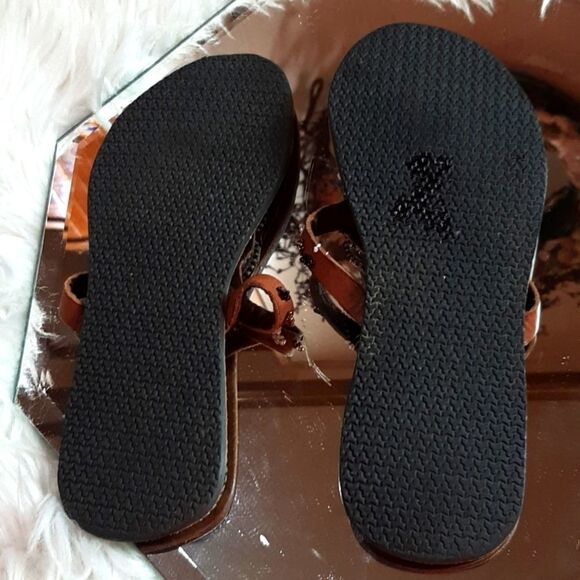 Handmade Beaded Brown Leather Sandals 8M - Picture 5 of 5